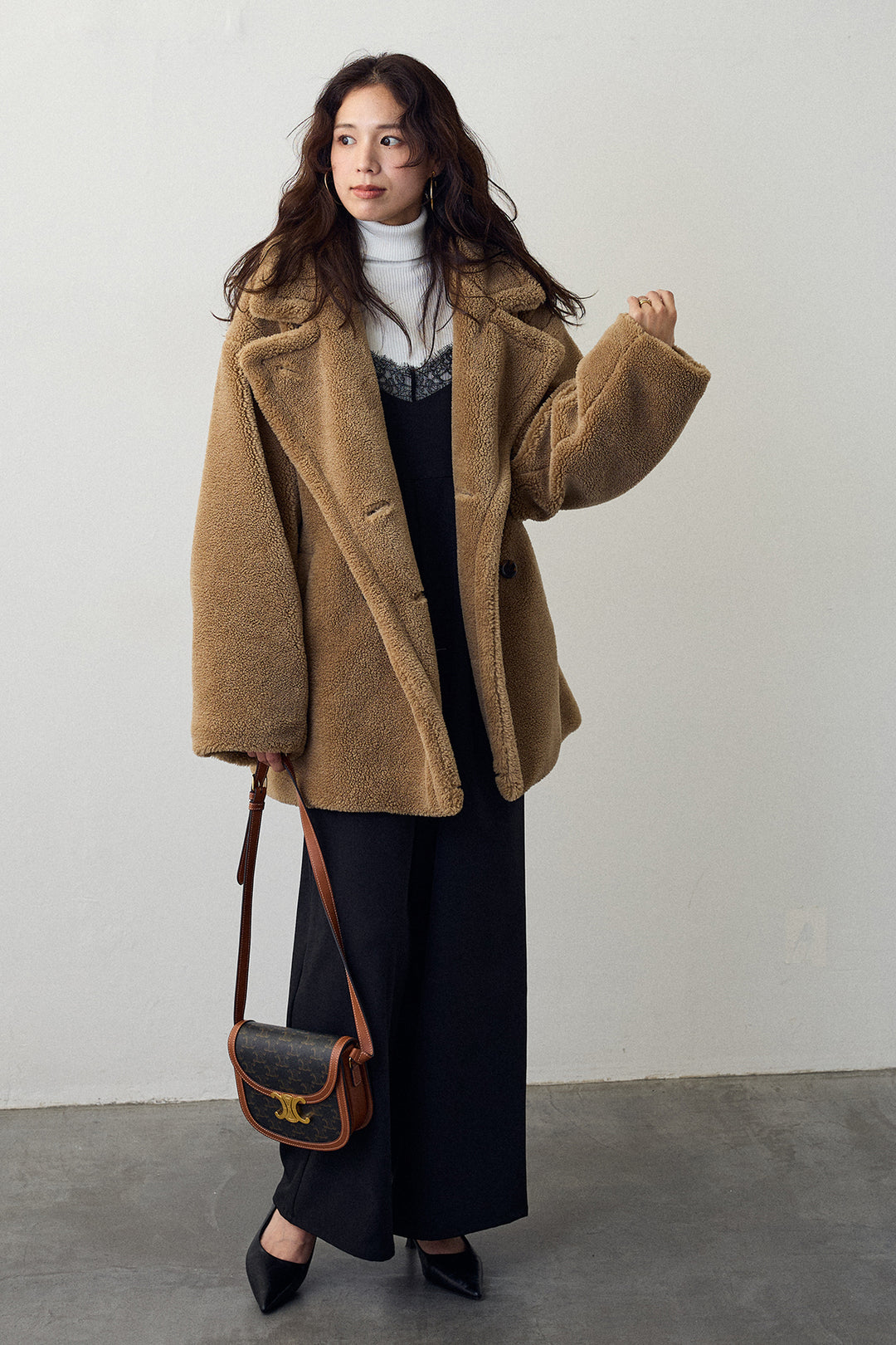 [予約/SET]テディボアミディ丈コート+レースキャミオールインワン(2set)