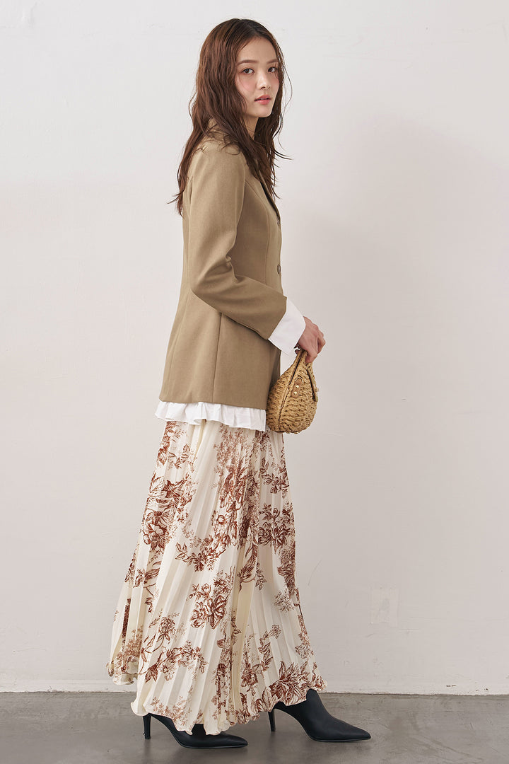 [予約/SET]プリンセスラインフリルドッキングジャケット+モノトーントワル柄プリーツスカート(2set)