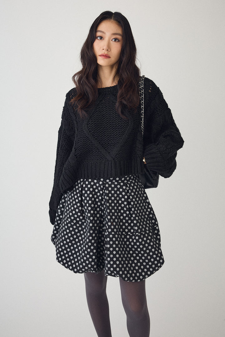 [予約/SET]ローピングケーブルショートニット+ミニフラワーバルーンショートパンツ(2set)