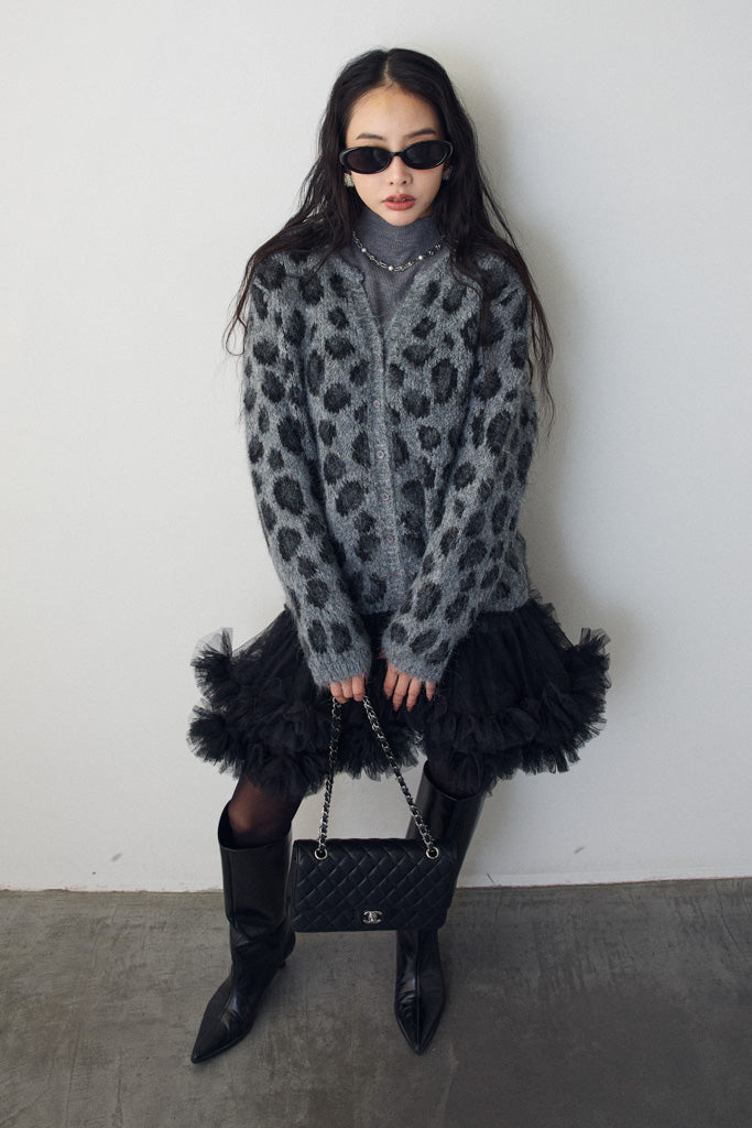 [予約]レオパード×チュールレイヤードカーデ