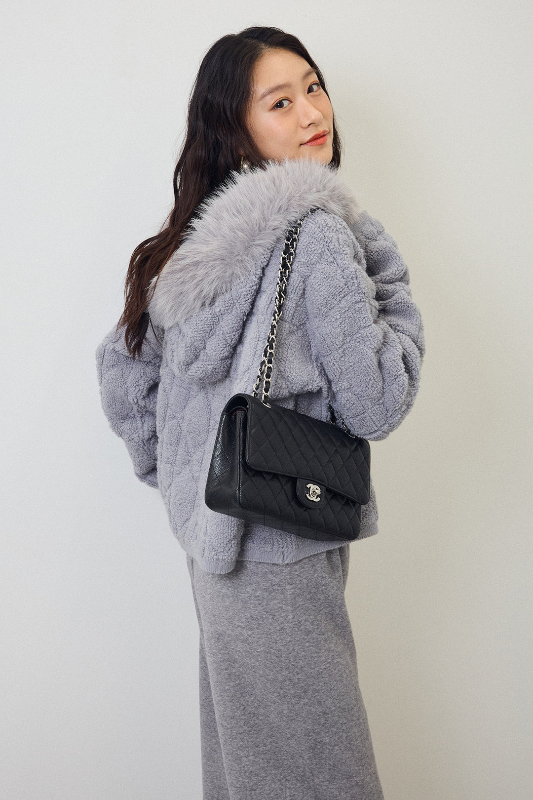 [予約/SET]フードファーキルトZIPニットブルゾン+ウォームタッチイージーパンツ(2set)