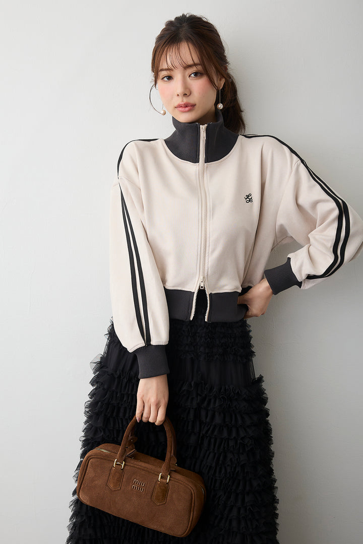 [予約/SET]スエードポンチトラックジャケット+ホイップチュールティアードスカート(2set)