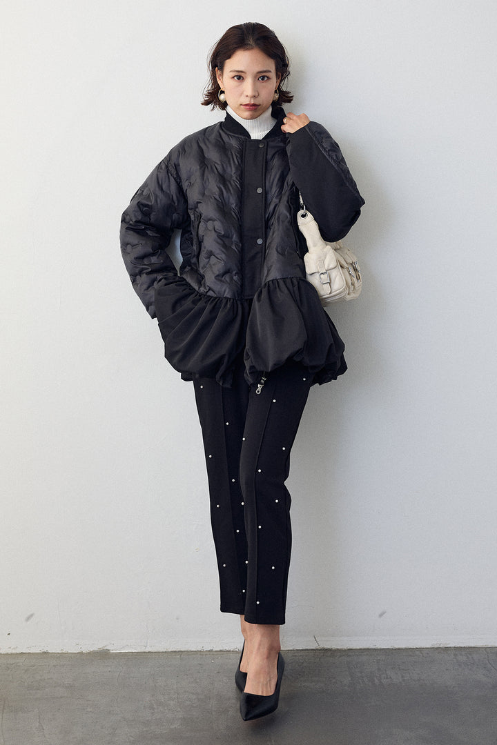[予約/SET]ヘムギャザードットキルティング中綿フレアコート+センターシームランダムパールパンツ(2set)