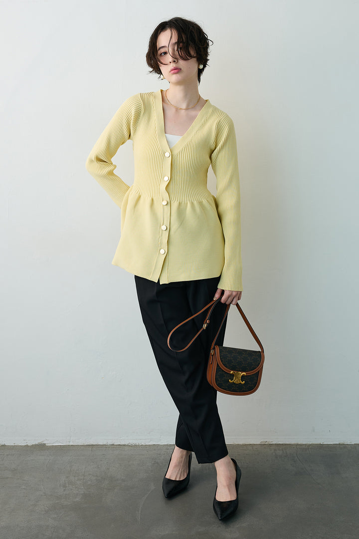 [予約/SET]スポンジペプラムリブニットカーデ+ベルトセットタックテーパードパンツ(2set)