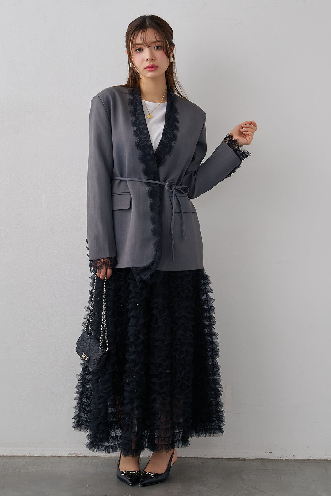 [予約]パール付きホイップチュールスカート