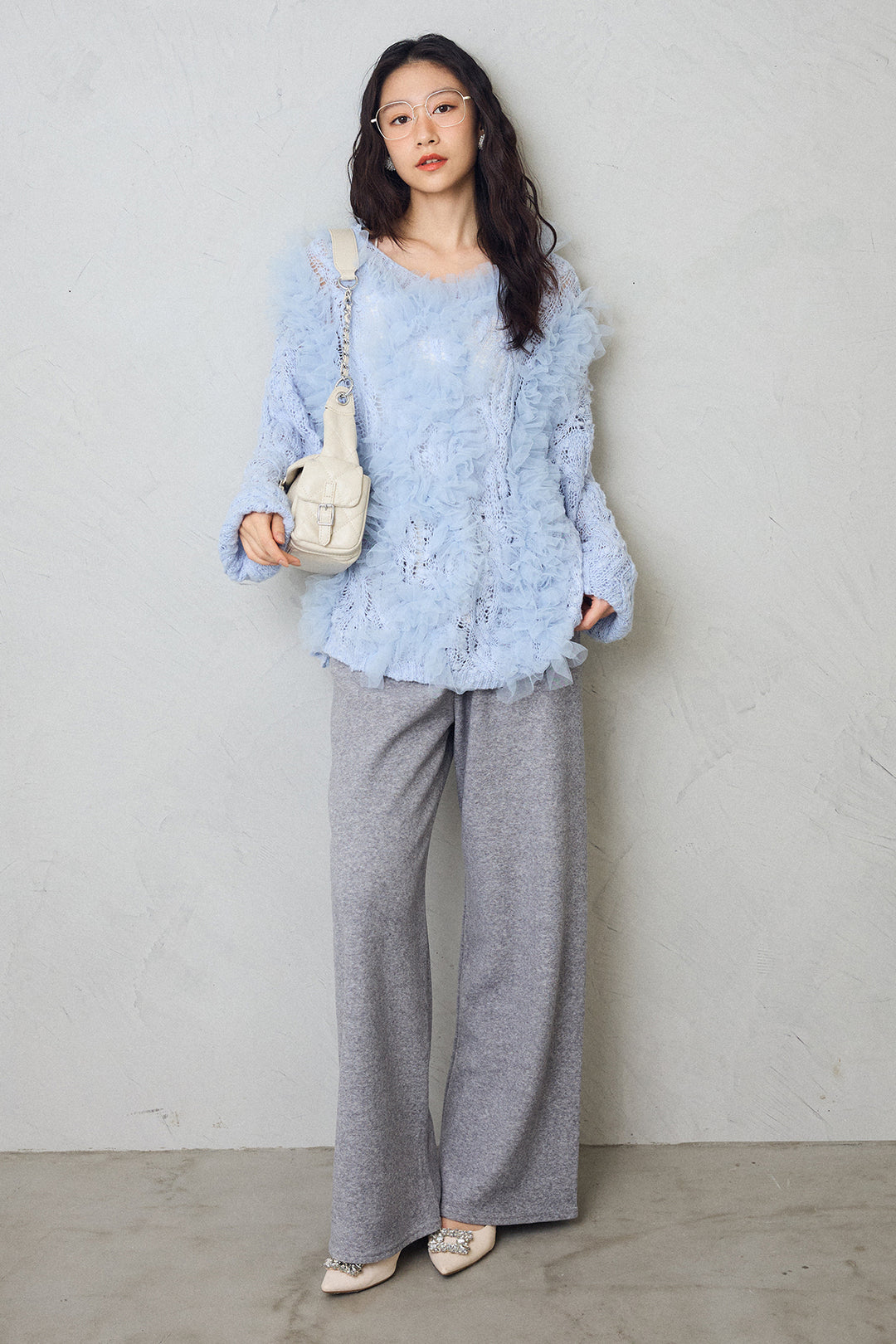 [予約/SET]透かし編みホイップチュールニット+ウォームタッチイージーパンツ(2set)