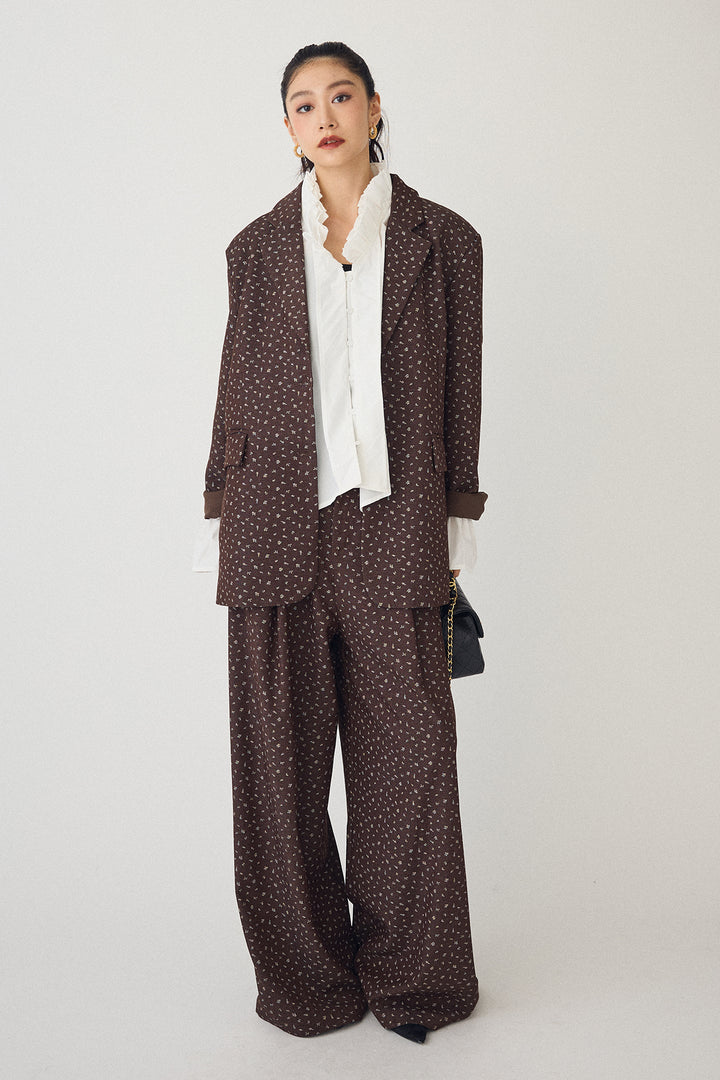 [予約/SET]ダブルプリーツカラーブラウス+ヴィンテージフラワー柄セットアップ(2set)