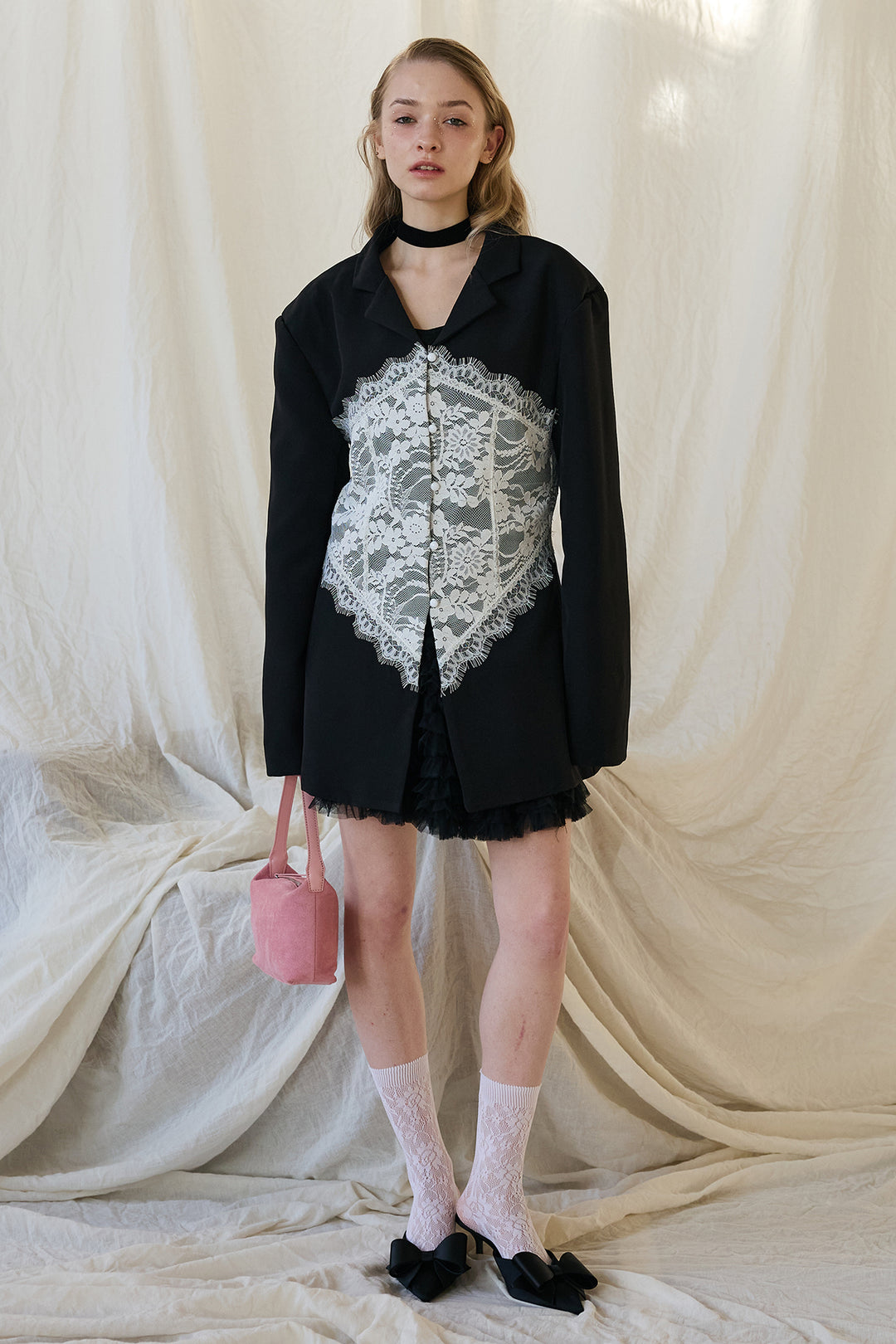 [予約/SET]美ラインウエストレースデザインジャケット+ホイップチュールミニ丈スカート(2set)