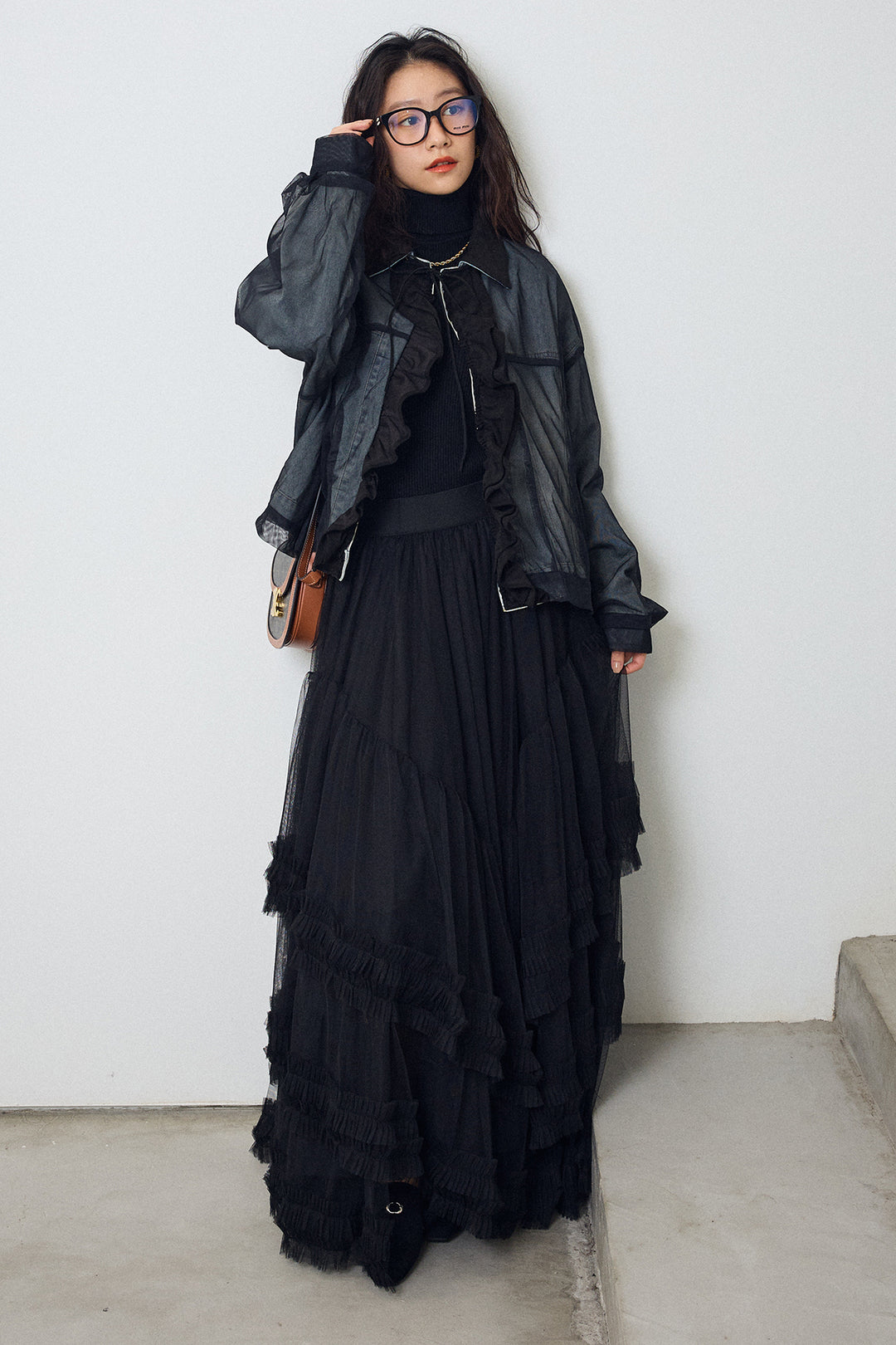 [予約/SET]デニム×チュールレイヤードフリルジャケット+フェアリードレープチュールスカート(2set)