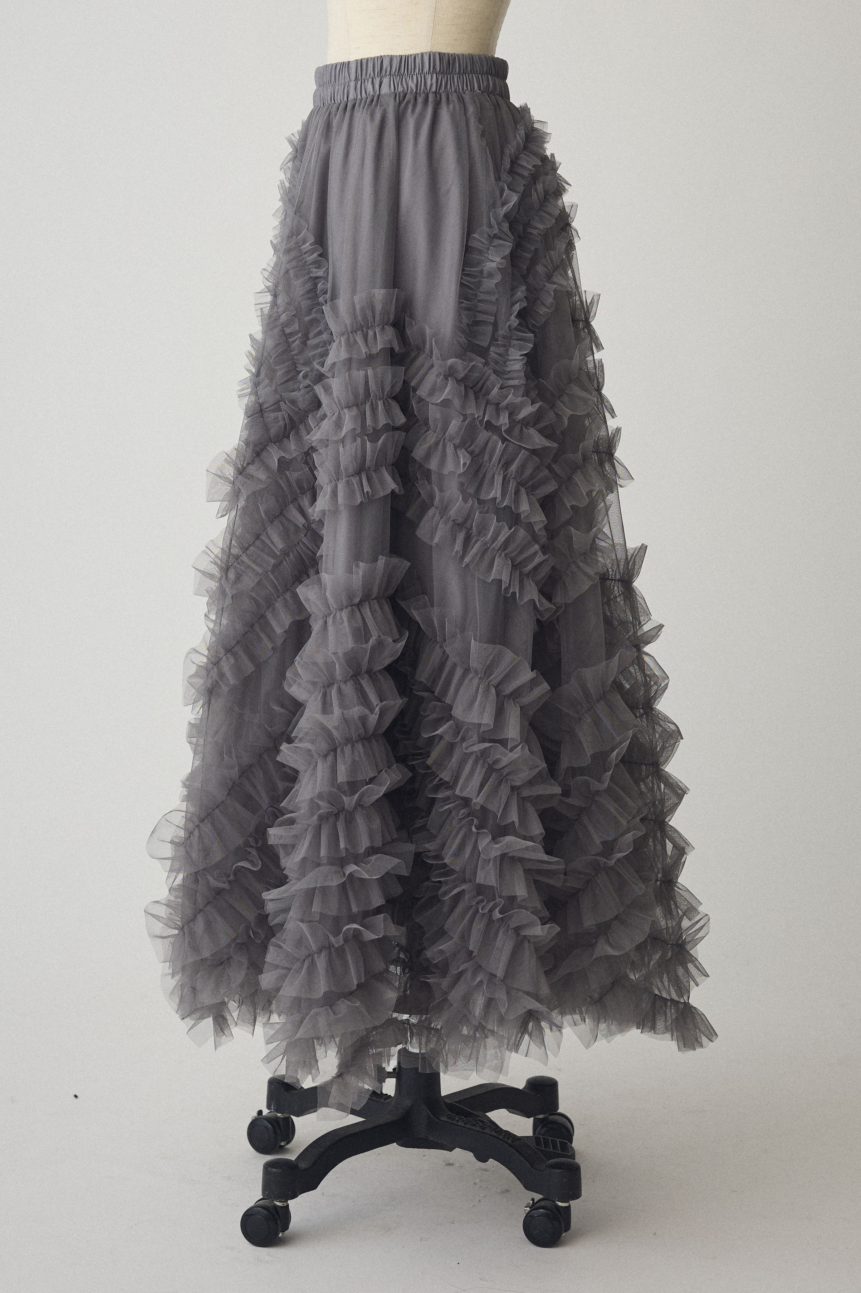 ホイップチュールティアードスカート　シロ　スフレアシメチュール　グレー リップサービス LIP SERVICE ラメチュールティアードフレアスカート