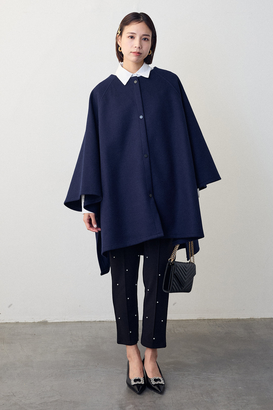 [予約/SET]ウールライクドルマンポンチョコート+センターシームランダムパールパンツ(2set)