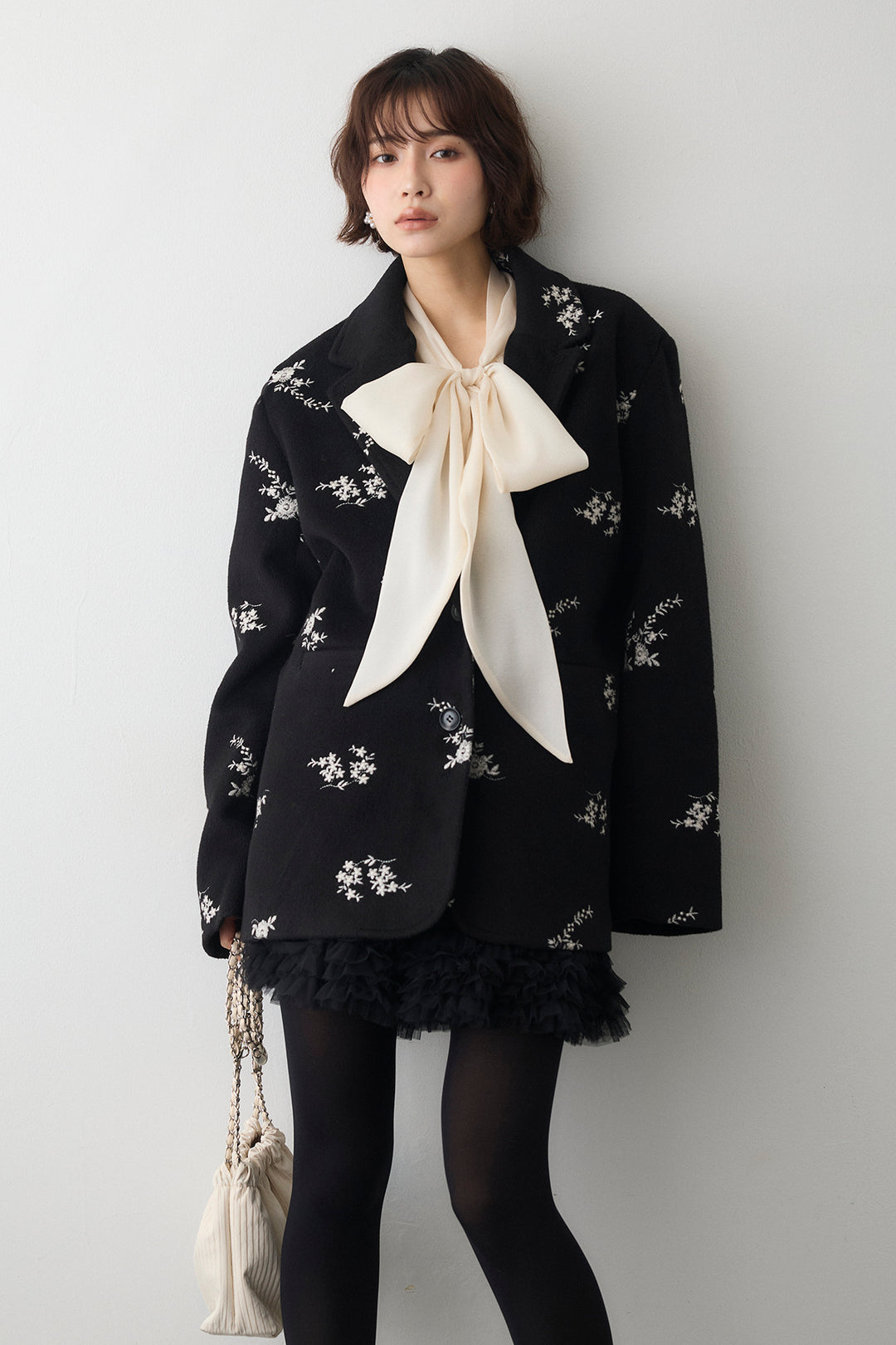 [予約/SET]フラワーエンブロイダリーモッサジャケット+ホイップチュールミニ丈スカート(2set)