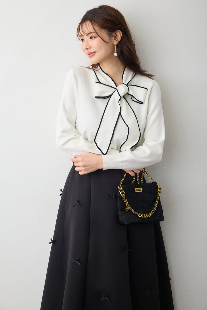 [予約]配色ボウタイリボンニット