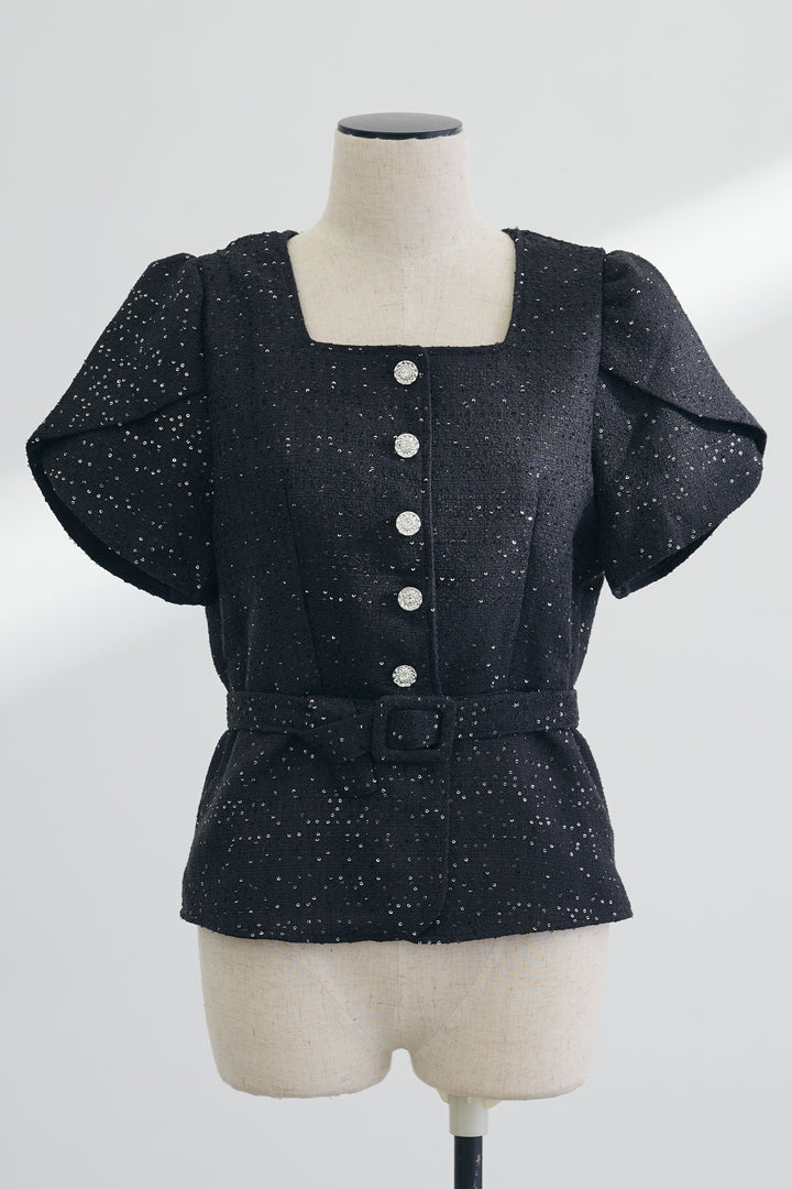 [予約]スパンコールツイードハーフスリーブジャケット