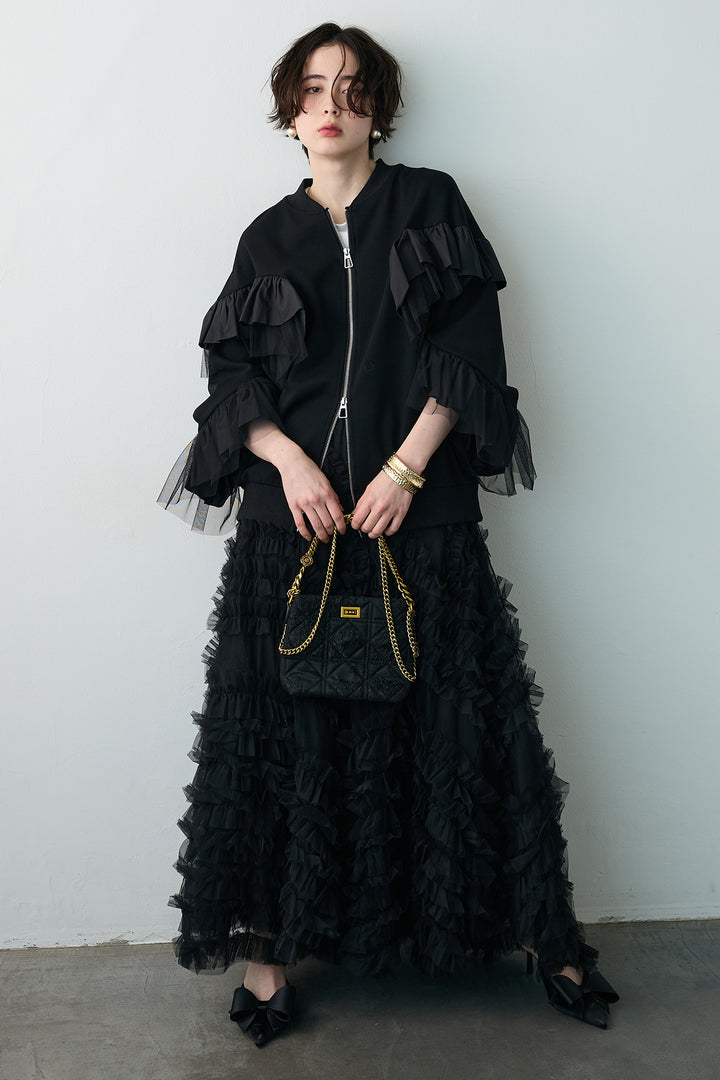 [予約/SET]フリルデザインダブルジップブルゾン+スフレアシメチュールスカート(2set)