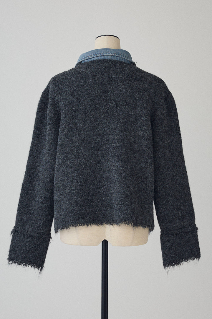 [予約]デニムシャツドッキングツイードカーデ