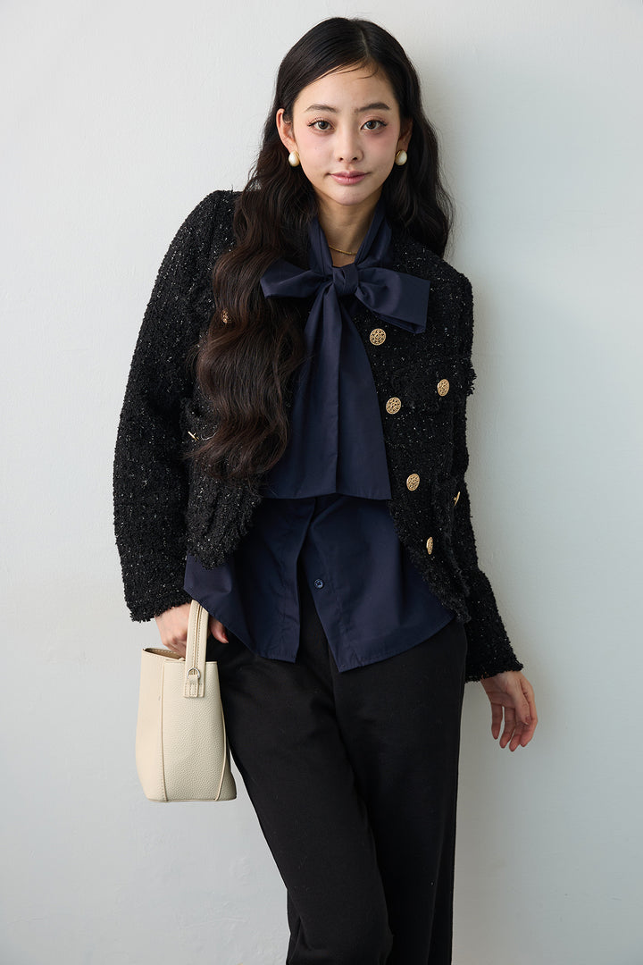 [予約]フリンジツイードゴールドボタンジャケット