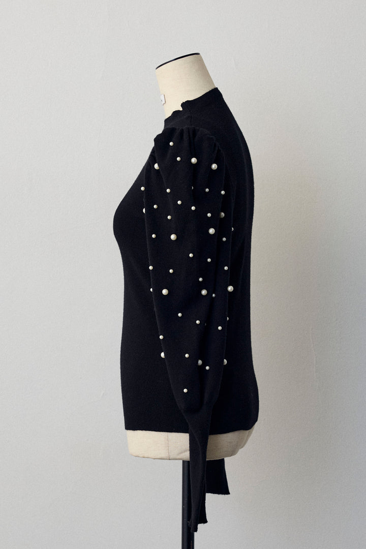 [予約]パフスリーブランダムパールニット