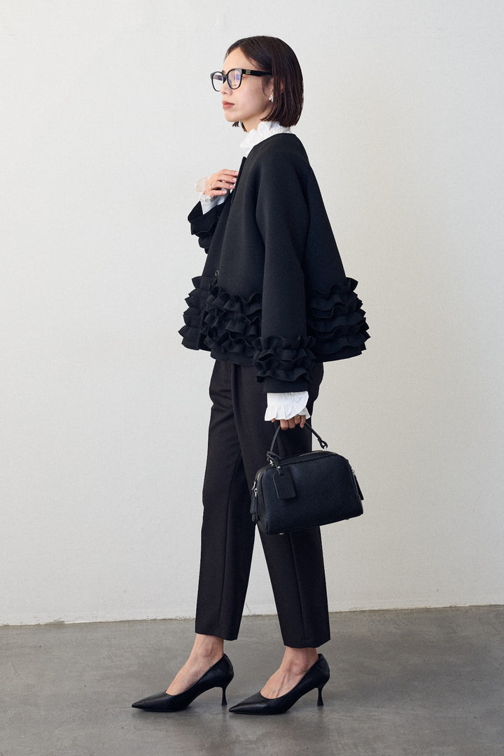 [予約/SET]フリルティアードボンディングクロップドコート+タックテーパードパンツ(2set)