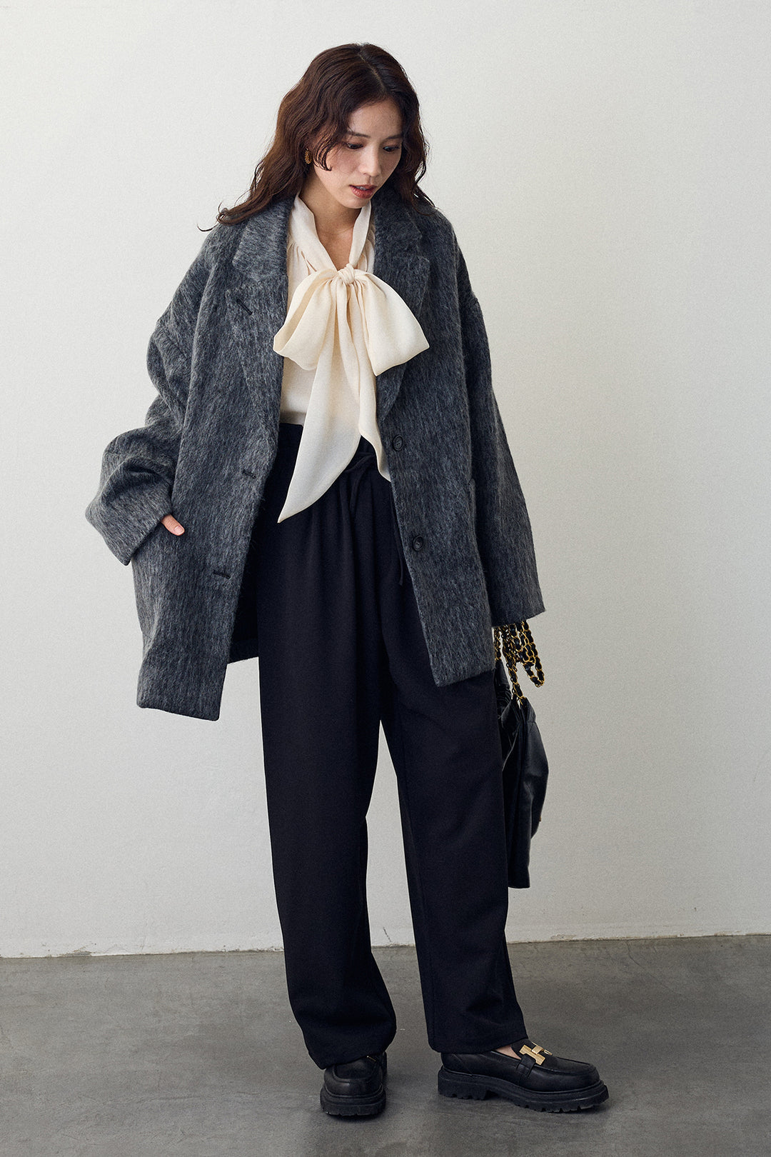 [予約/SET]シャギーミドル丈コート+2タック美シルエットパンツ(2set)