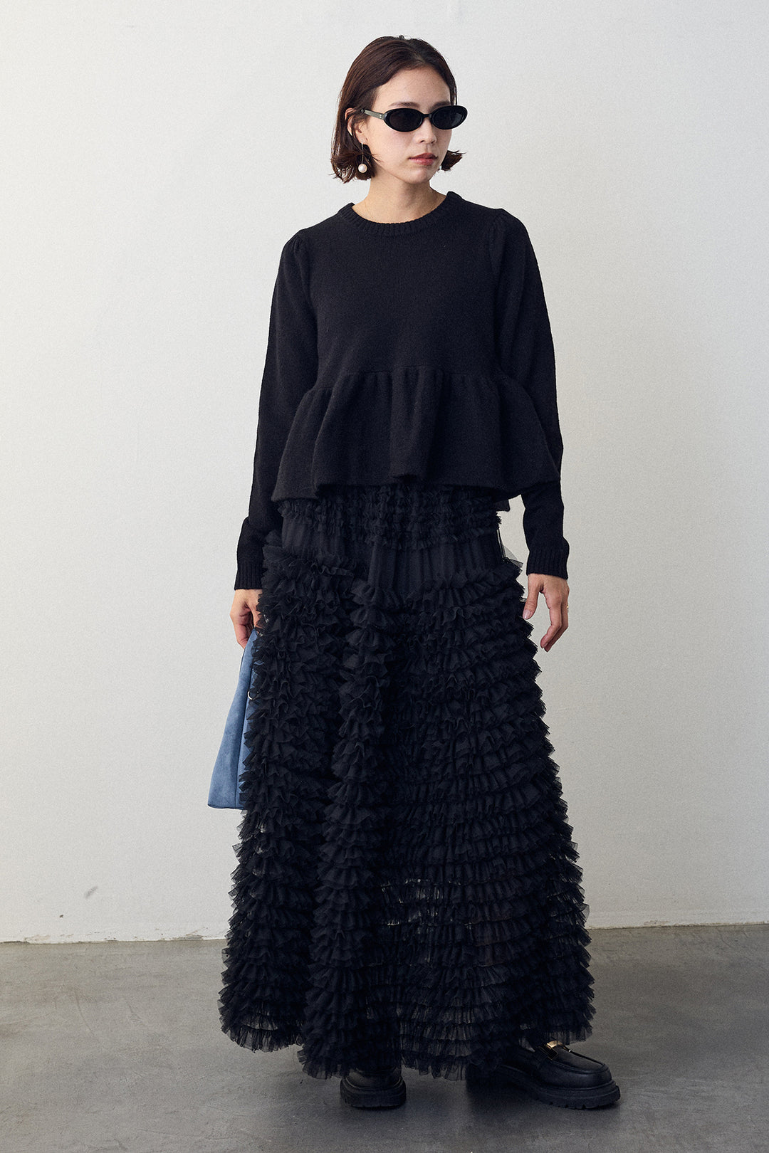 [予約/SET]アルパカタッチバルーンヘムニットプルオーバー+ホイップチュールティアードスカート(2set)