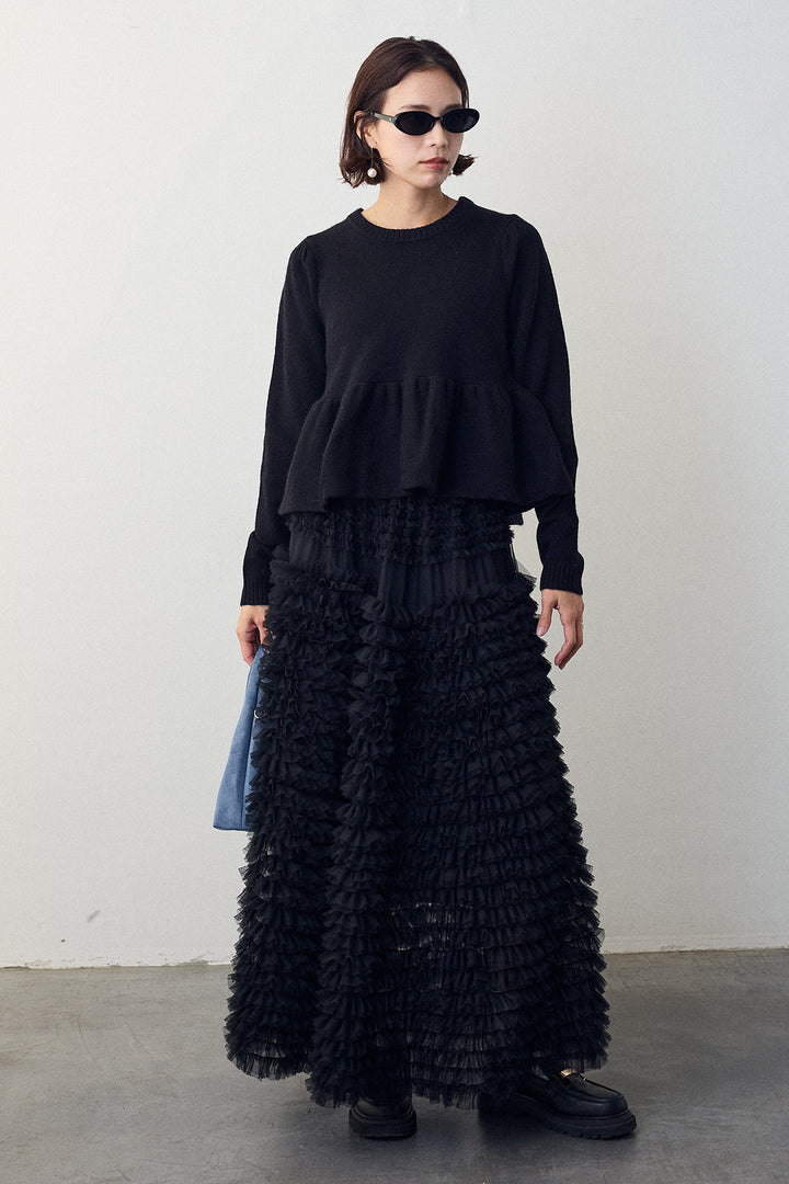 [予約/SET]アルパカタッチバルーンヘムニットプルオーバー+ホイップチュールティアードスカート(2set)