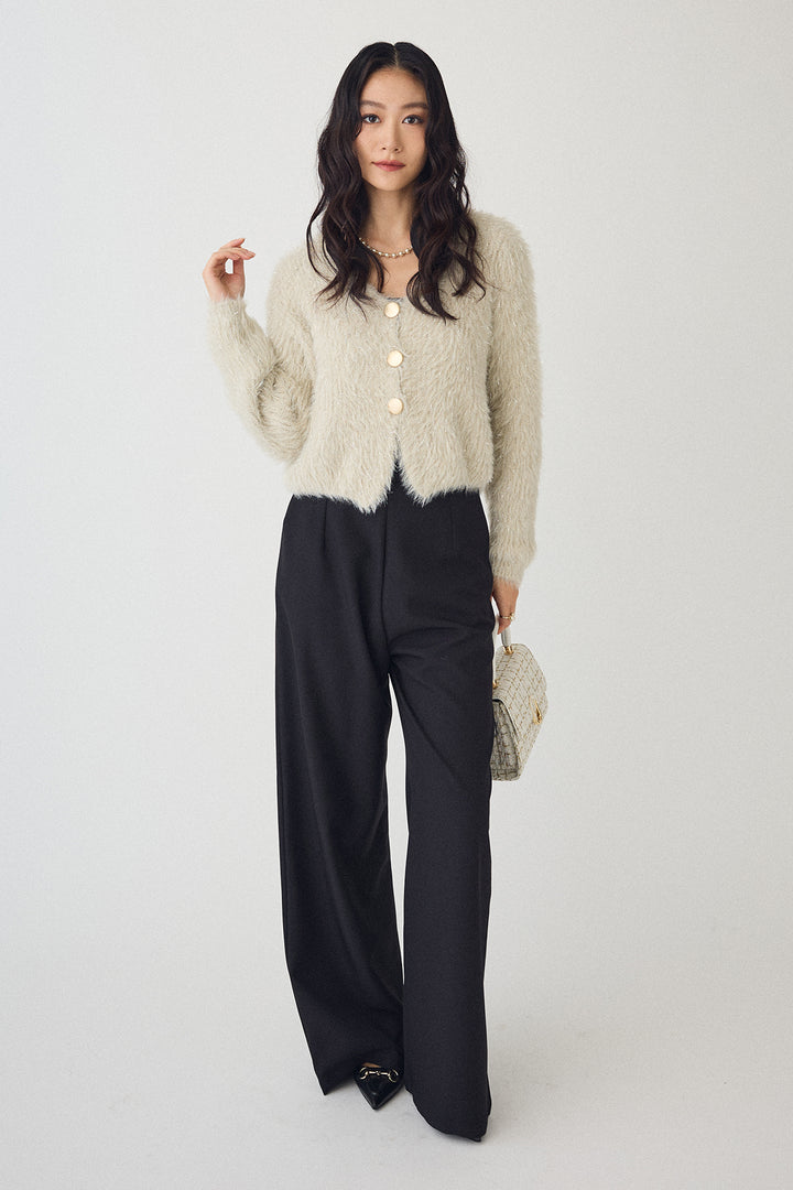 [予約/SET]ゴールドボタンラメシャギーニット+バックリボンストレートパンツ(2set)