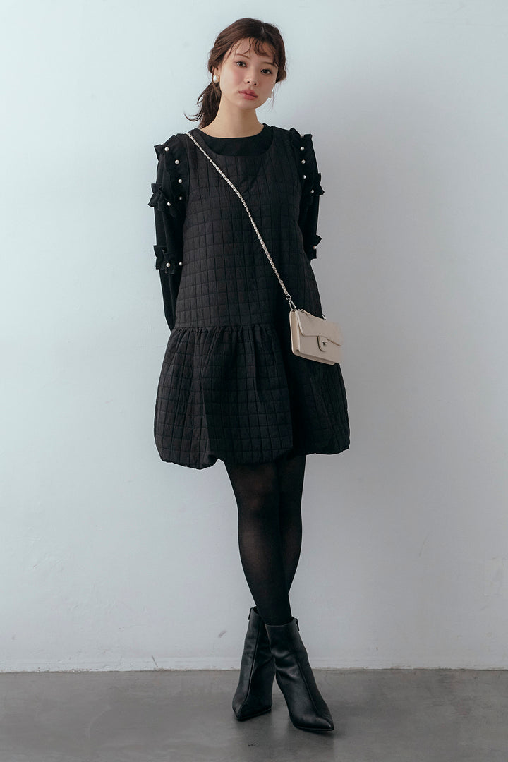 [予約/SET]フリルパールコンシャスブラウス+キルティングデザインミニジャンスカ(2set)