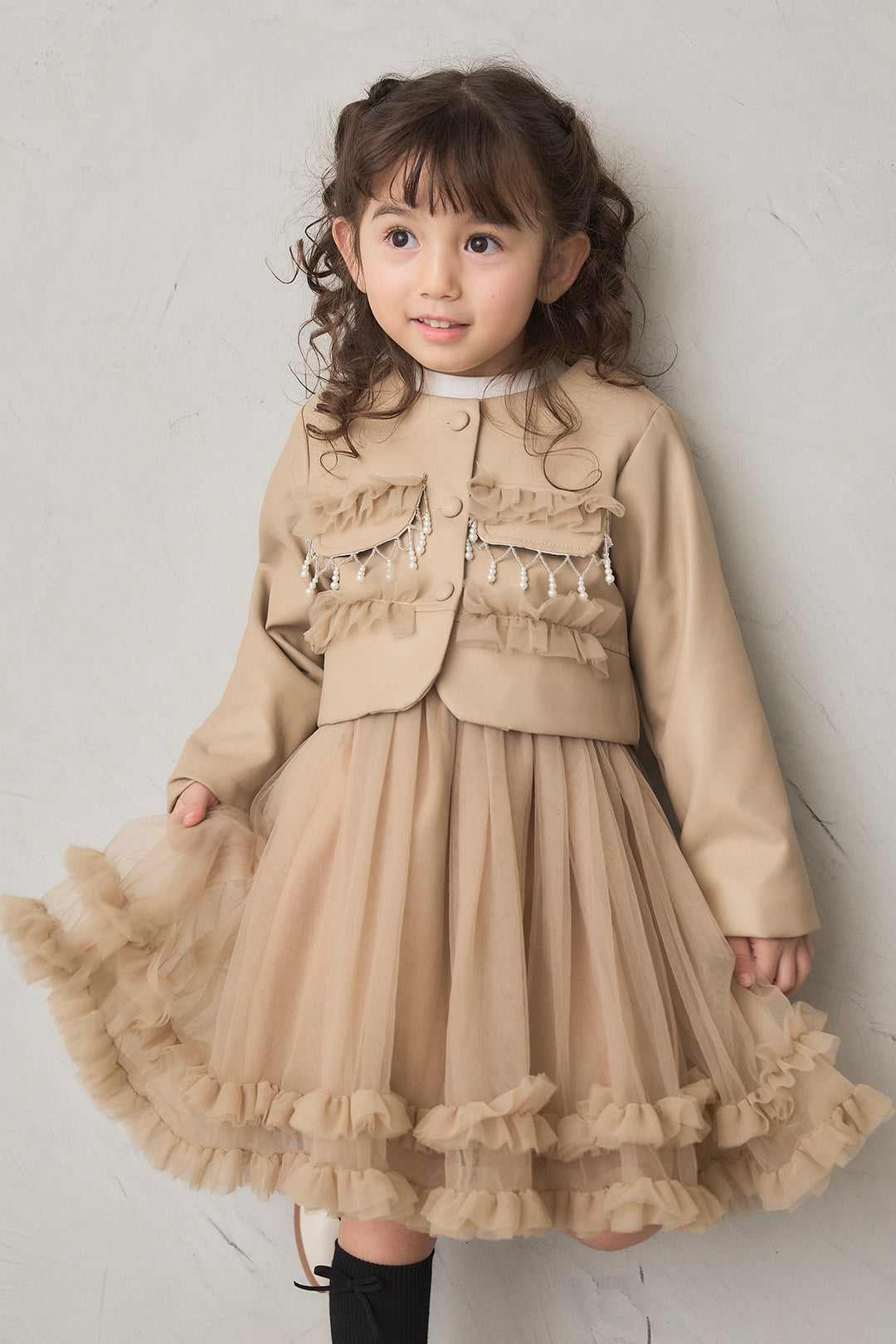 [予約]フリルヘムチュールワンピ＋ジャケットセット