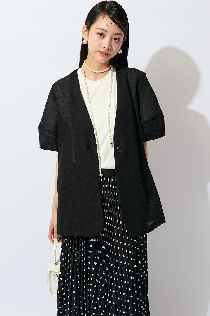 [予約/SET]メッシュパフスリーブシアージャケット+ドットプリーツロングスカート(2set)