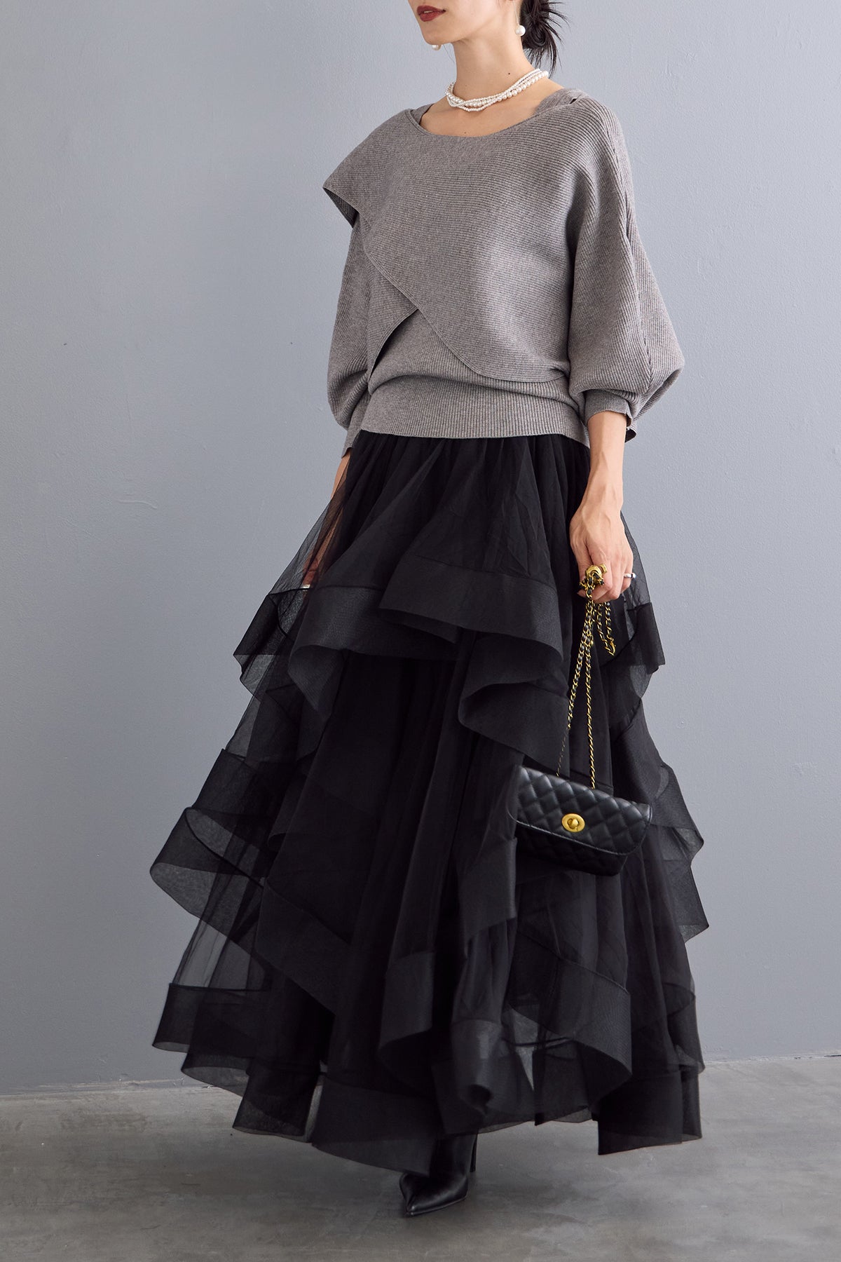 予約/SET]アシメケープタンクニットセット+ランダムフリルティアード