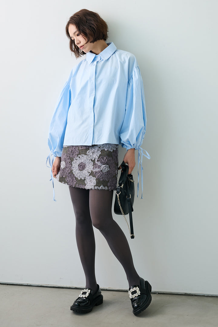 [予約/SET]ワイドスリーブドロストクロップドシャツ+ブルームフラワーミニスカート(2set)