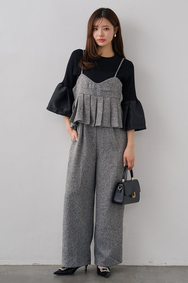 [予約/SET]タックフレア異素材ドッキングニットPO+プリーツビスチェオールインワン(2set)