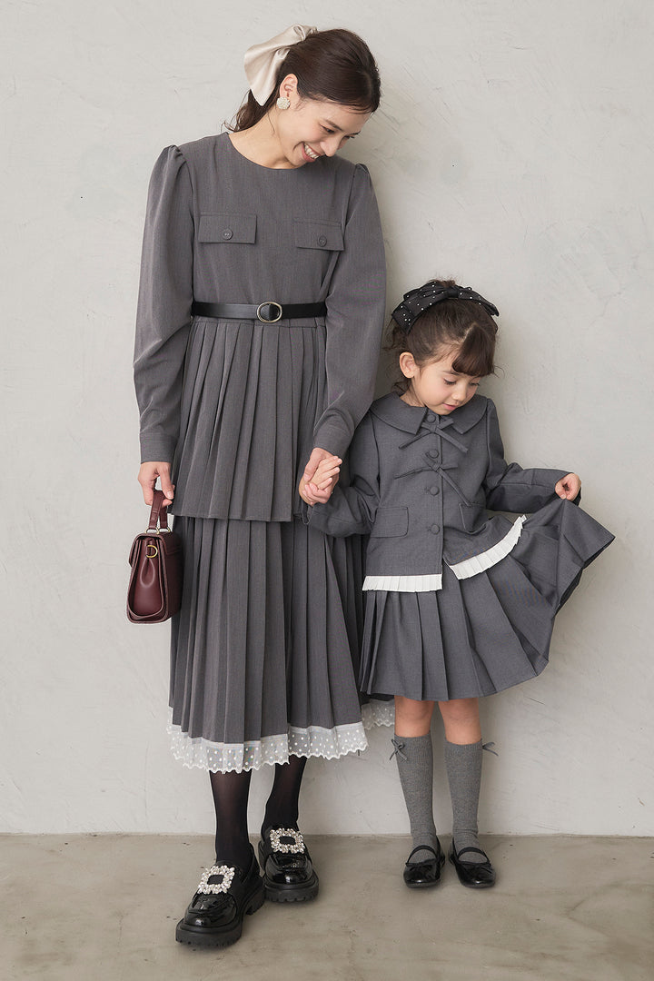 [予約/親子SET]ダブルプリーツクラシカルワンピース+[kids]クラシカルプリーツジャケットセットアップ(2set)