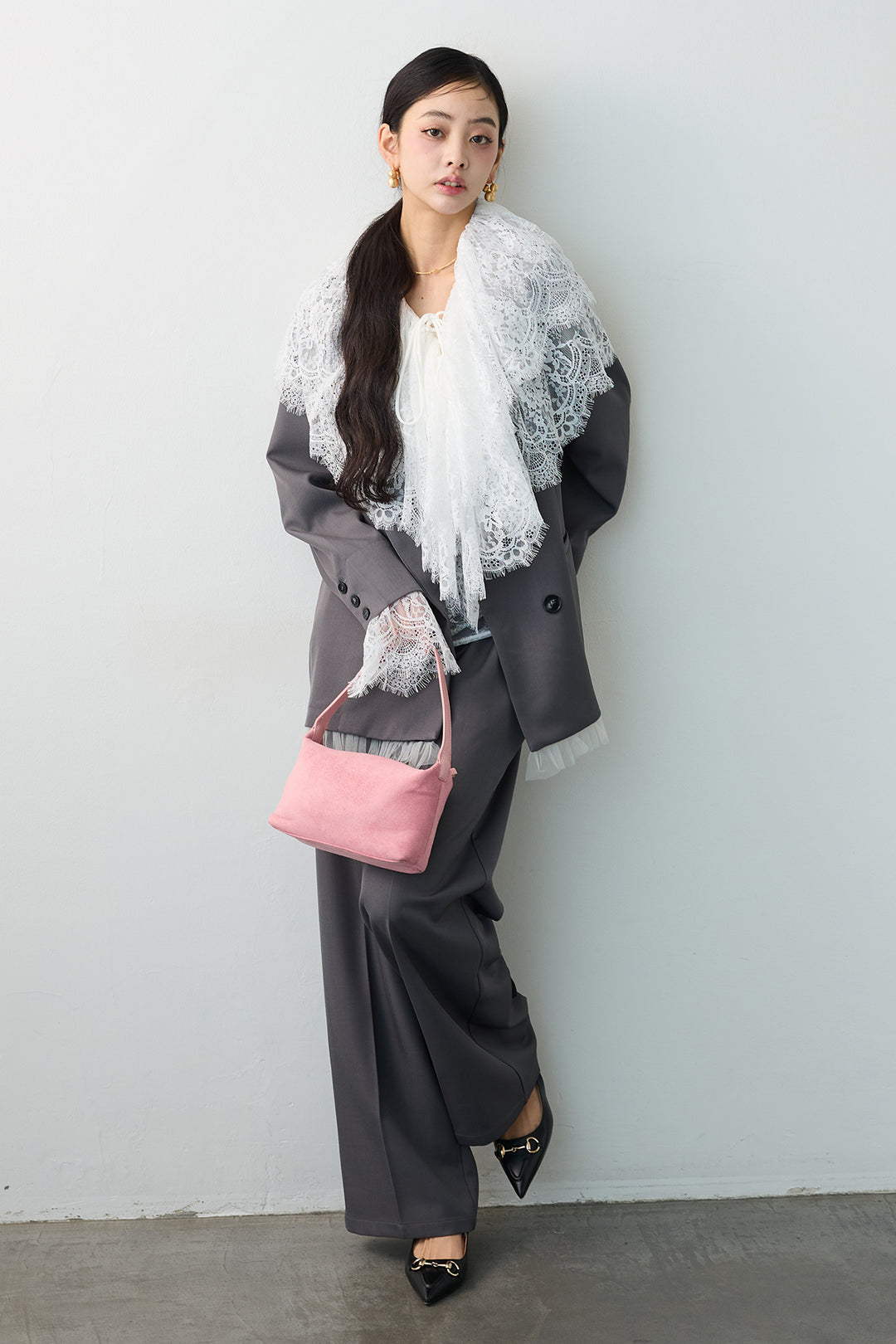 [予約]ハイウエストリボン付きストレートパンツ