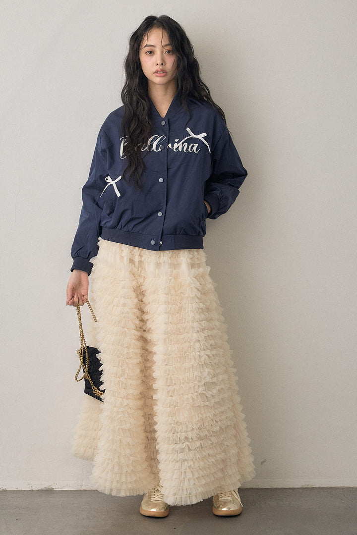 [予約/SET]ballerinaリボンブルゾン+ホイップチュールティアードスカート(2set)