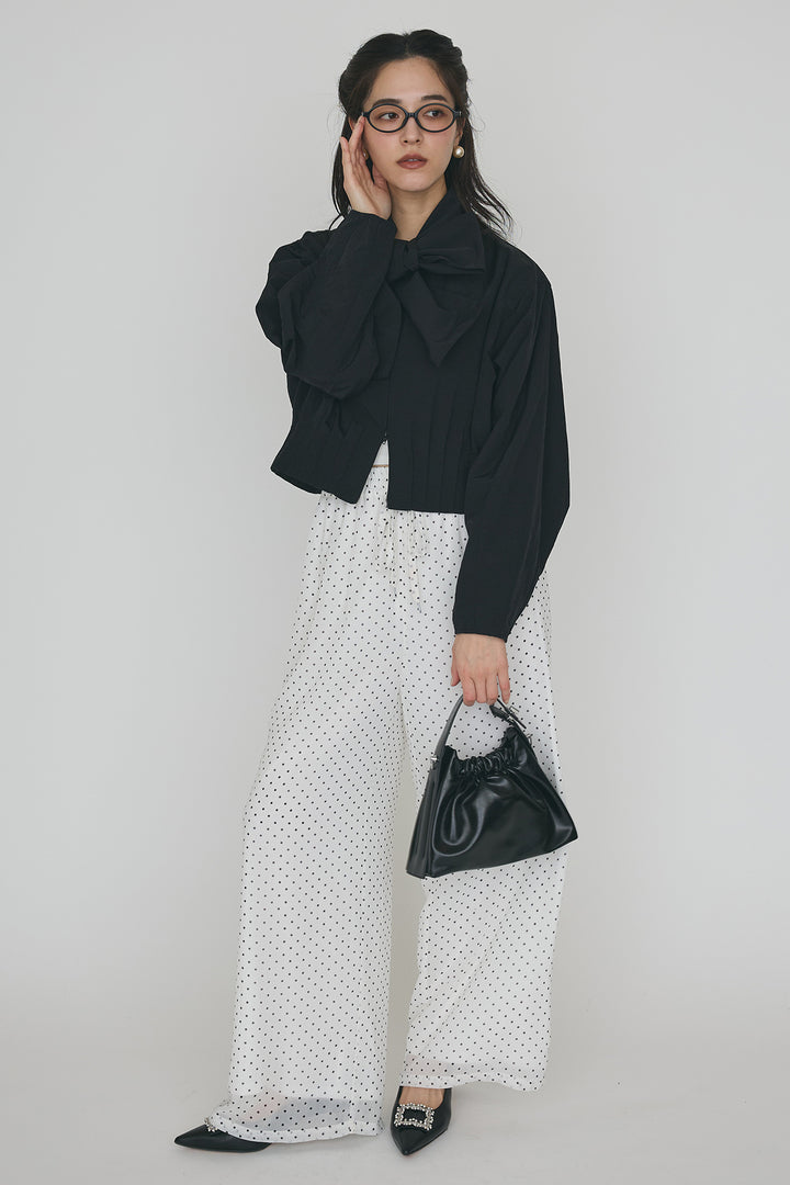 [予約]フロントファスナーヘムタックボウタイブラウス