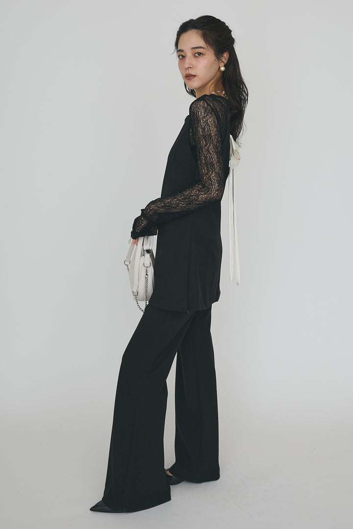 [予約/SET]バックリボン美シルエットキャミチュニック+美脚セミフレアパンツ(2set)