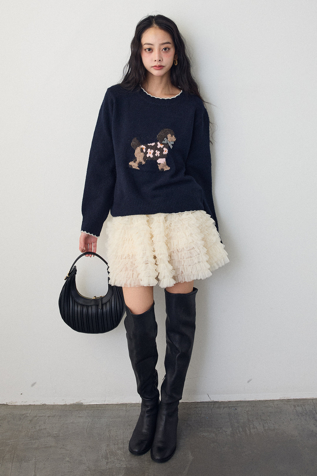 [予約/SET]ドッグジャガードニット+ホイップチュールミニ丈スカート(2set)