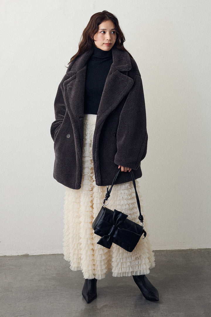 [予約/SET]テディボアミディ丈コート+ホイップチュールティアードスカート(2set)