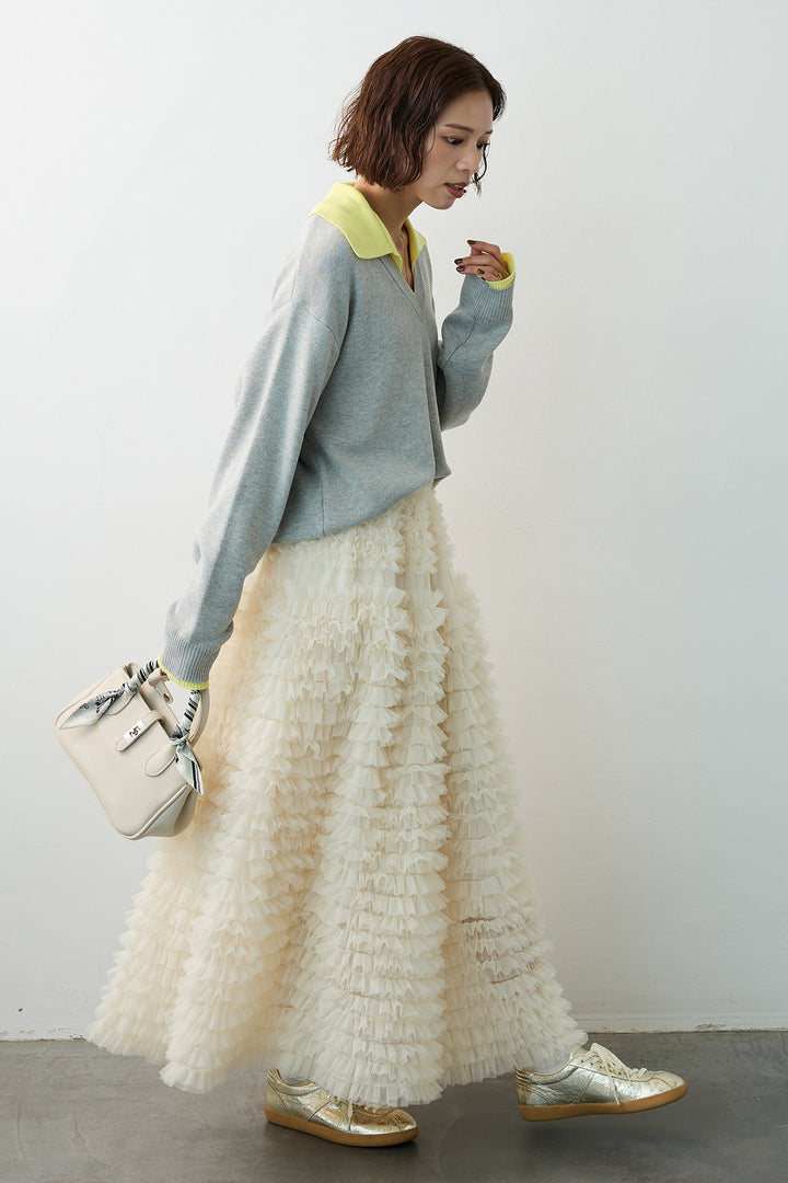 [予約]配色襟レイヤード風ニット