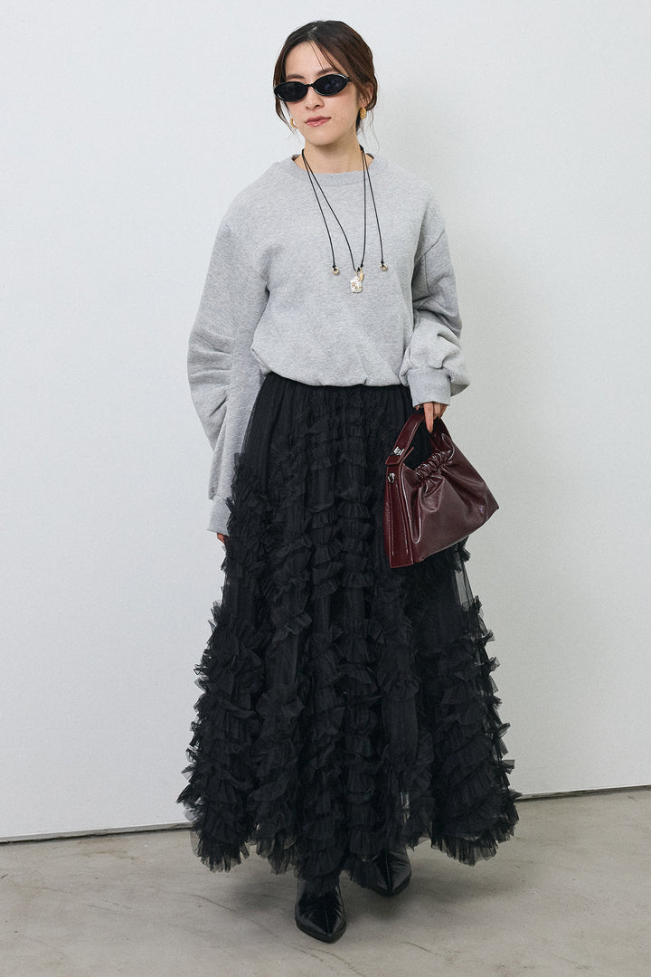 [予約/SET]裏起毛バルーンスリーブプルオーバー+スフレアシメチュールスカート(2set)