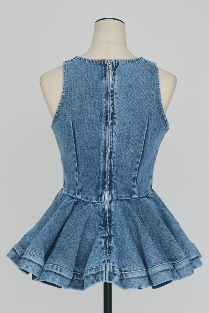 [予約]デニムペプラムバックZIPトップス