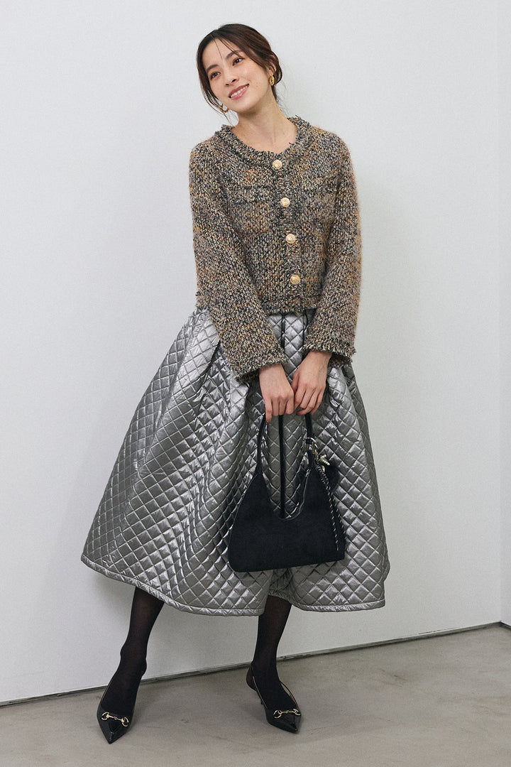 [予約/SET]カラーミックスツイードジャケット+メタリックキルティングフレアスカート(2set)