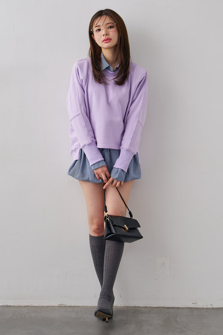 [予約/SET]ギンガムチェックバルーンミニボトムセットアップ+コクーンシルエットライトスウェットPO(2set)