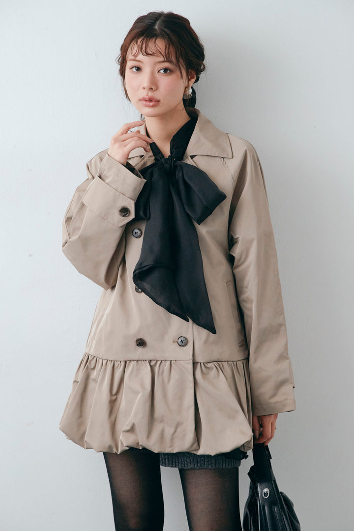 [予約/SET]フロントBIGリボンティアードエアリーチュニック+バルーンヘムミディ丈トレンチコート(2set)