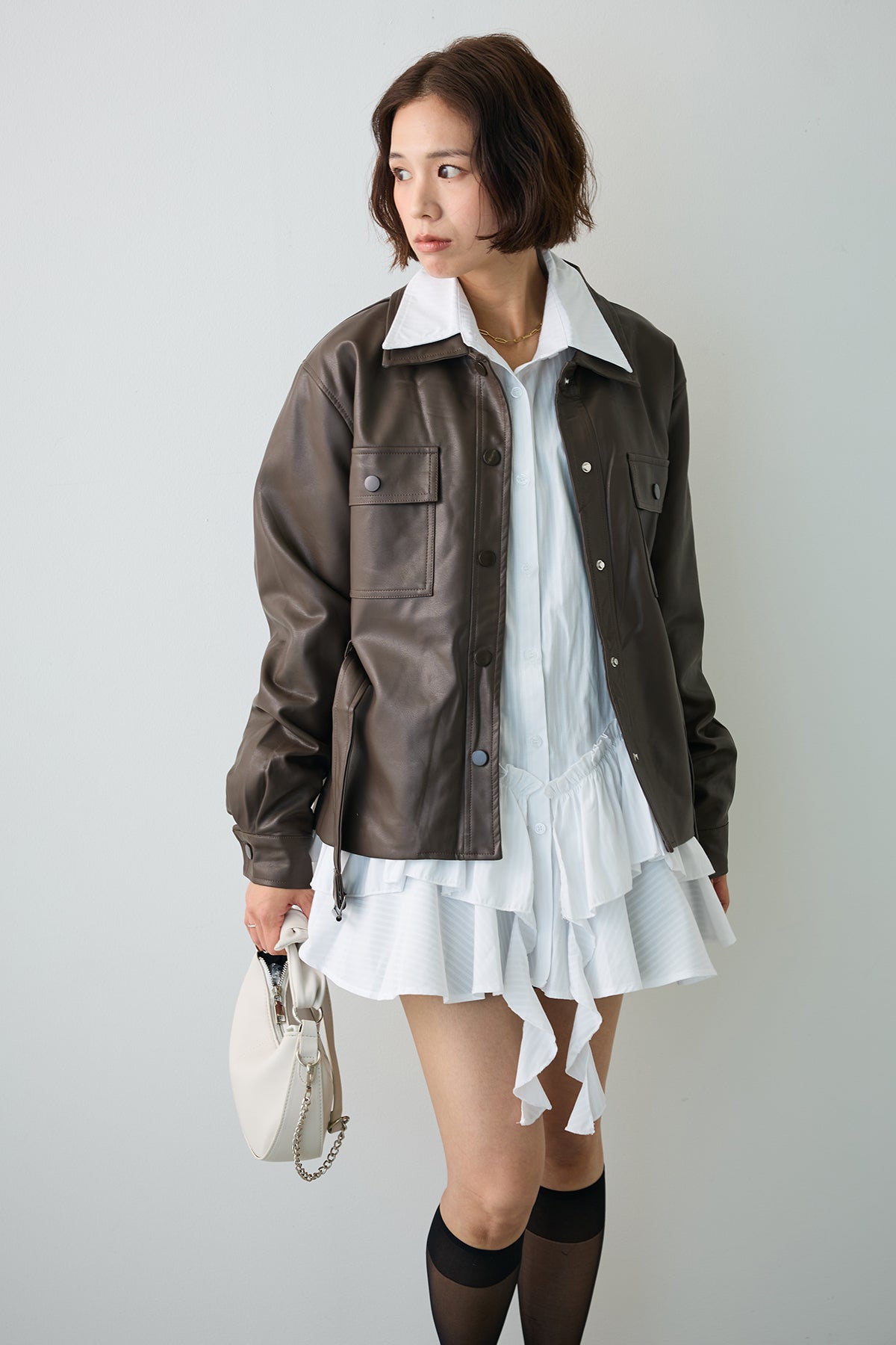 予約]レザーライクウエストシェイプジャケット – Frene