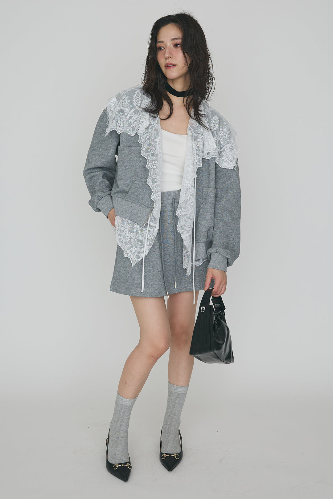 [予約]総レースカラーベストセットスウェットスカートセットアップ