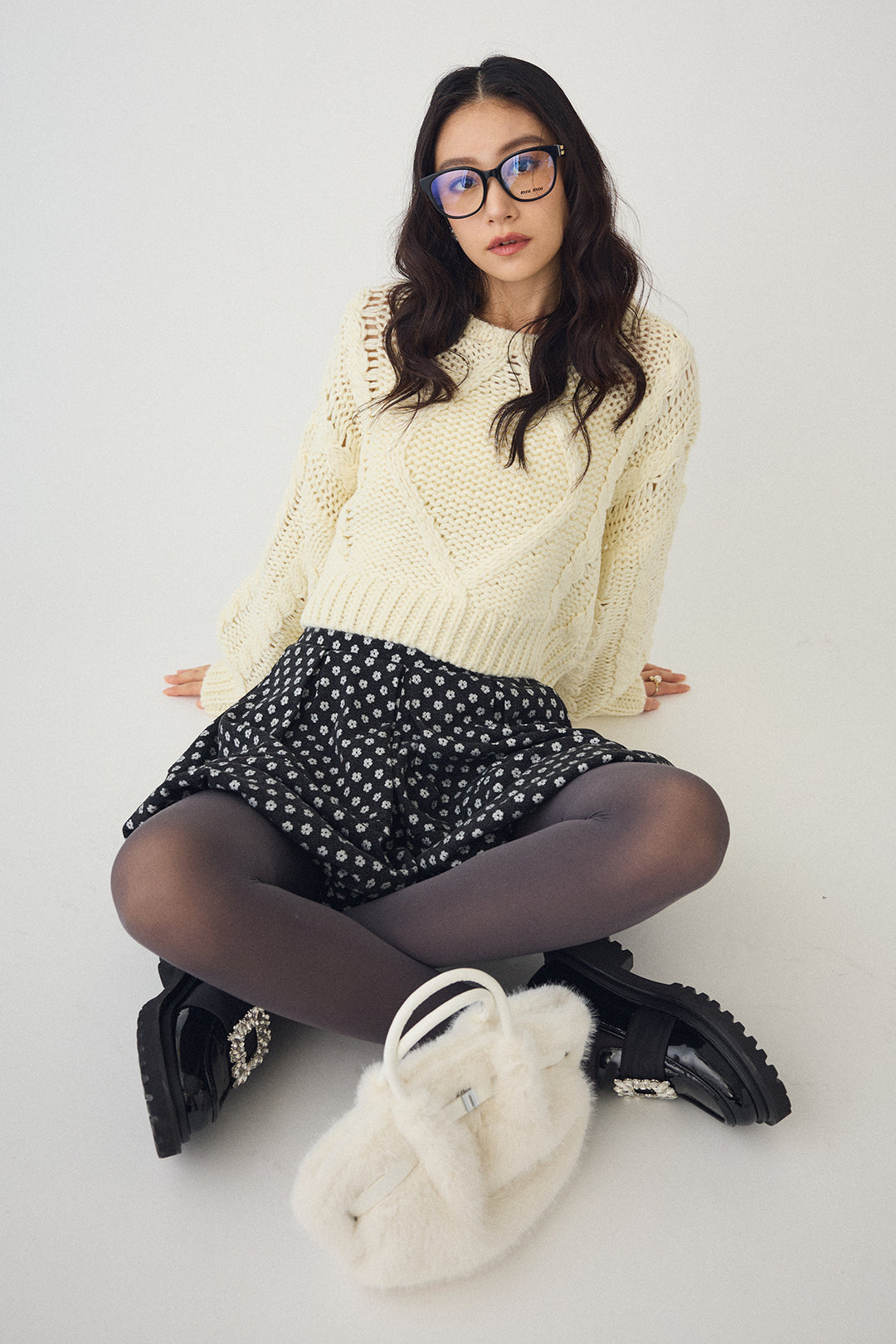 [予約/SET]ローピングケーブルショートニット+ミニフラワーバルーンショートパンツ(2set)