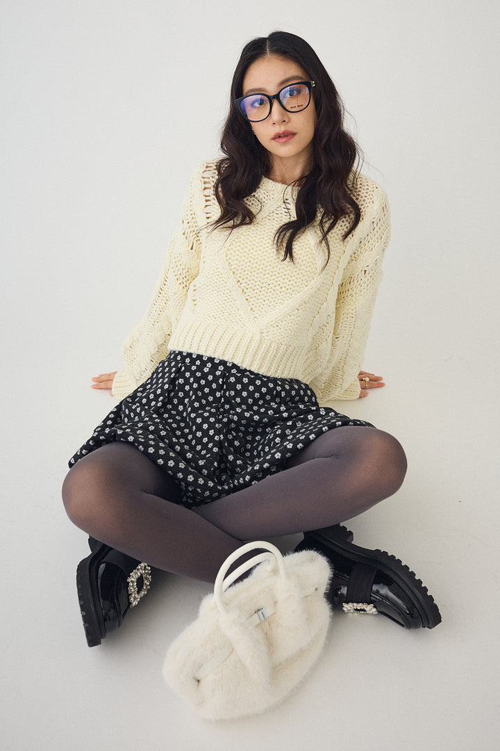 [予約/SET]ローピングケーブルショートニット+ミニフラワーバルーンショートパンツ(2set)